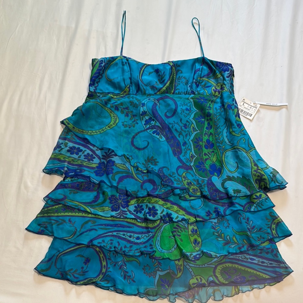 Zara Blue and Green Paisley Mini Dress
